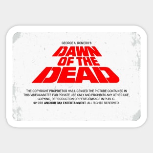 Dawn of the Dead VHS Label Sticker